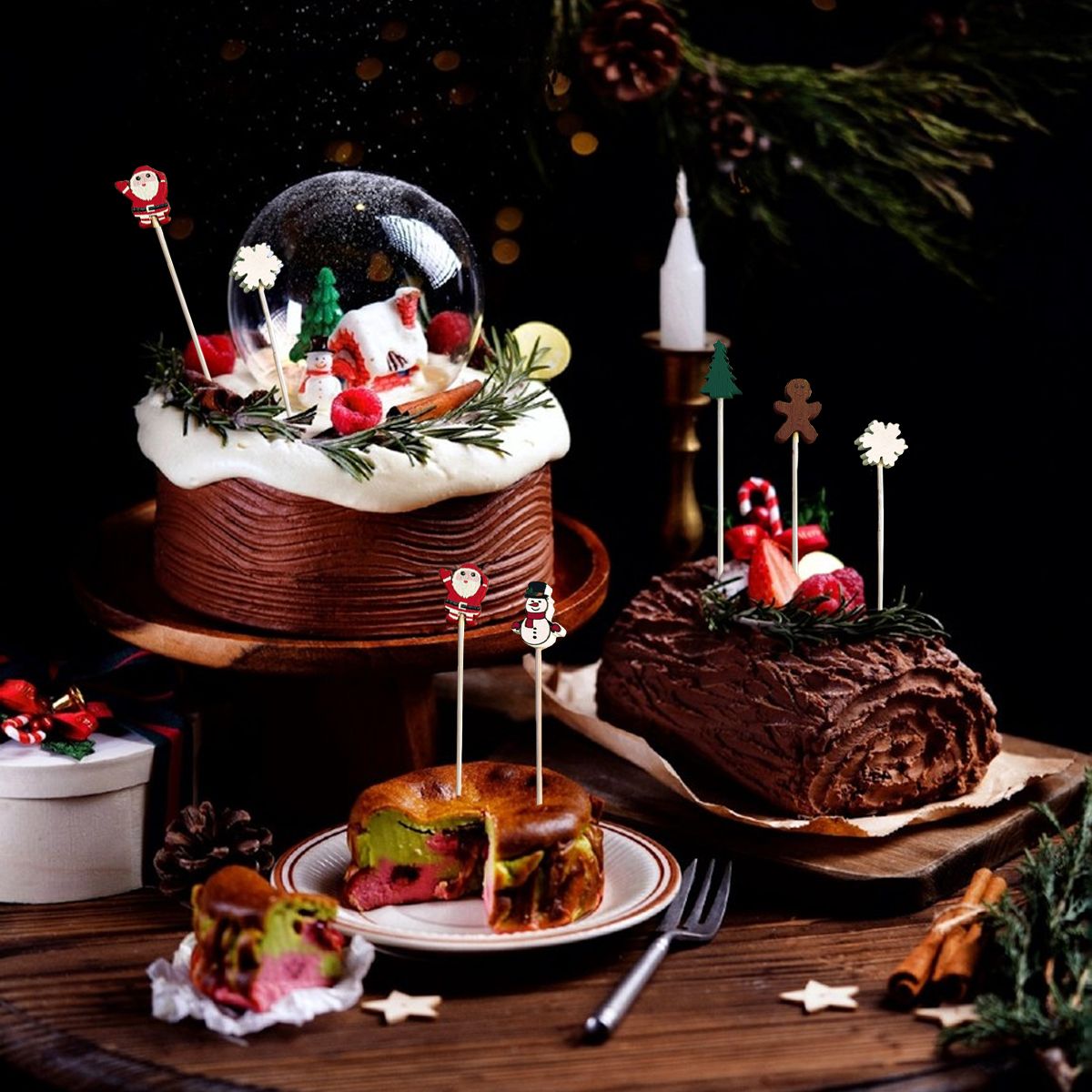 Christmas Cocktail Picks – Disposable Bamboo Decorative Skewers – LumiqHome