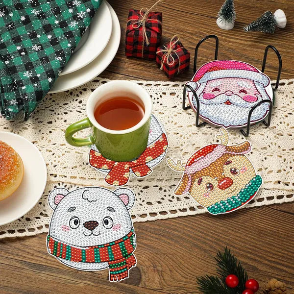Christmas Rhinestone Art Coasters Set of 6 – 5D DIY Diamond Painting – LumiqHome