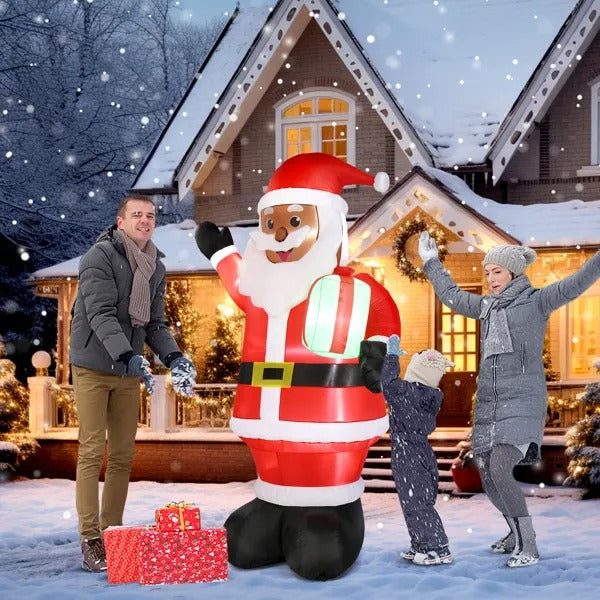 7ft LED Inflatable Black Santa Claus Holding Gift - Outdoor Yard Decor - LumiqHome