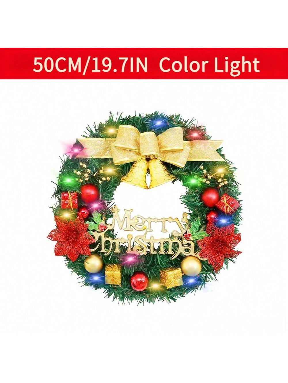 20-inch Bell-Style Christmas Wreath - Warm or Coloured Light - LumiqHome
