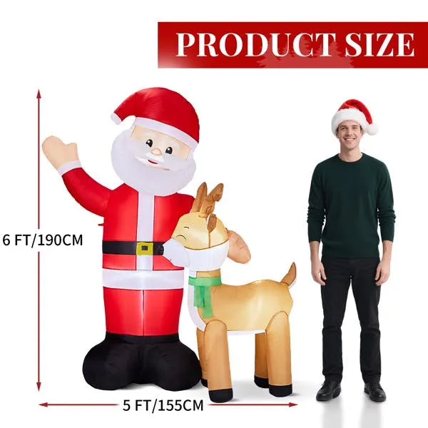 6.3ft LED Inflatable Santa and Reindeer - Outdoor Yard Christmas Decoration - LumiqHome