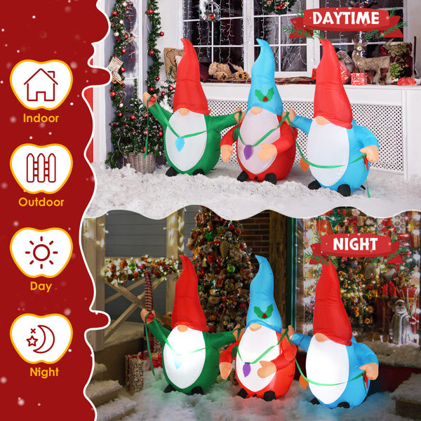 6.6ft LED Inflatable Three Christmas Gnomes Elves - Outdoor Yard Decor - LumiqHome