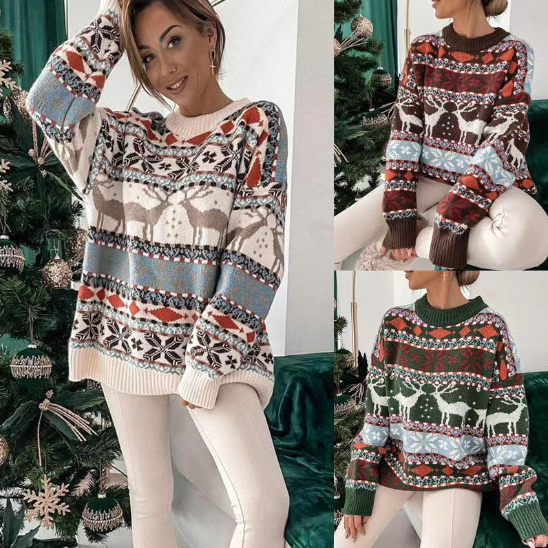 Women's Fashion Round Neck Loose Christmas Theme Jacqua by LumiqHome – elegant holiday home décor in a cozy setting
