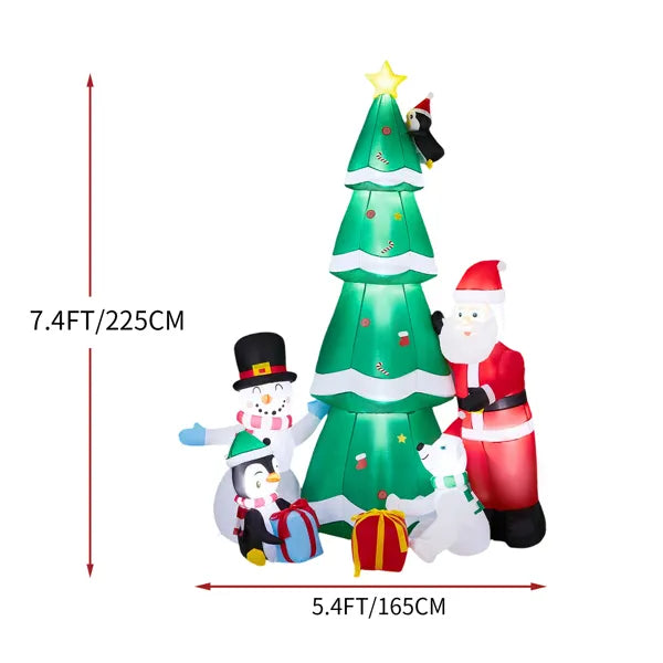 7.5ft LED Inflatable Christmas Tree with Santa & Snowman - Outdoor Yard Decor - LumiqHome