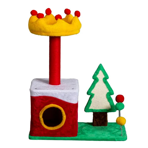 29.5" Christmas Themed Plush Cat Tree – Multi-Level Cat Tower – LumiqHome