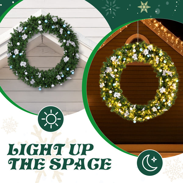 60in Pre-Lit Christmas Wreath - 220 Dual White Lights 600 Tips - LumiqHome