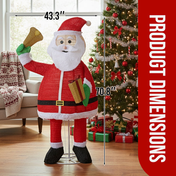 6ft Pre-Lit Pull-Up Santa Claus Holding Bell - 200 Warm White LEDs - LumiqHome