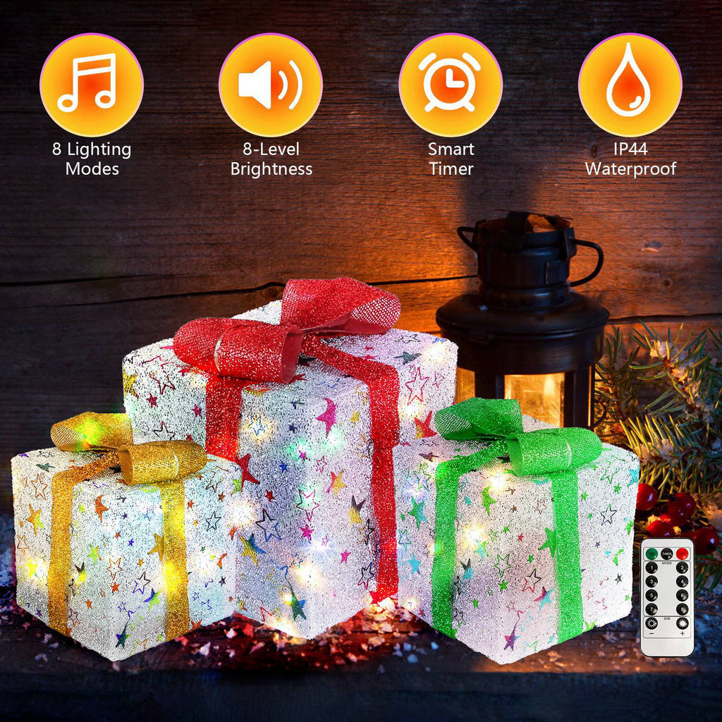 12in Motorized Pop-Up Christmas Gift Box - 60 LED Lights Deer or Star - LumiqHome