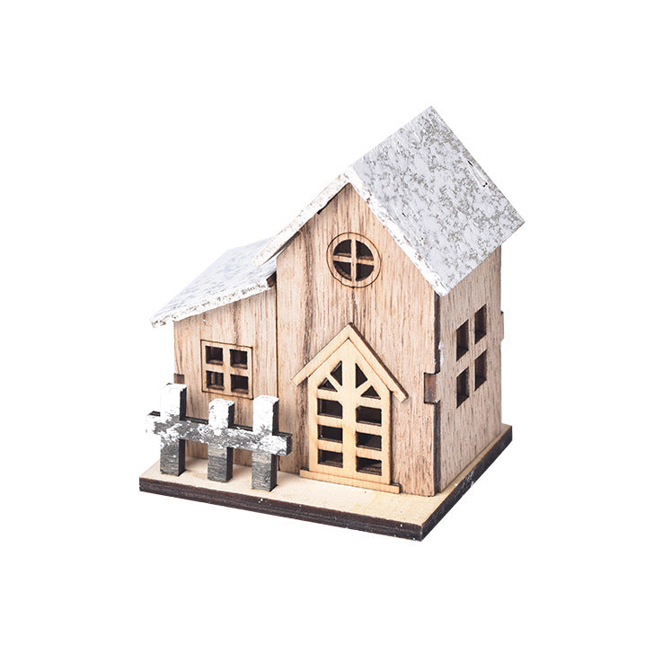 LED wooden Christmas house front view unlit LumiqHome