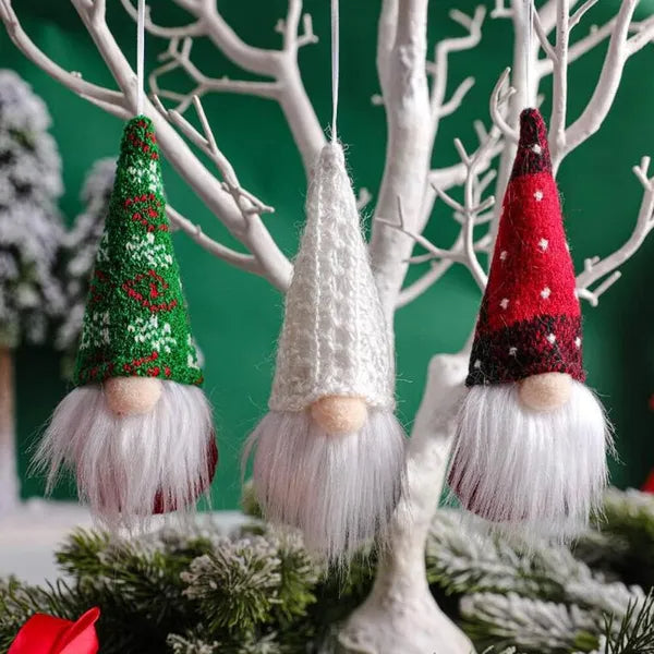 Christmas Gnome Hanging Ornaments Set of 12 - Tomte Plush Tree Decorations - LumiqHome