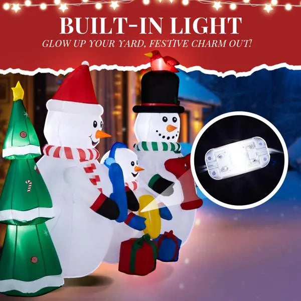 8ft LED Inflatable Snowman Family with JOY Sign & Christmas Tree - LumiqHome