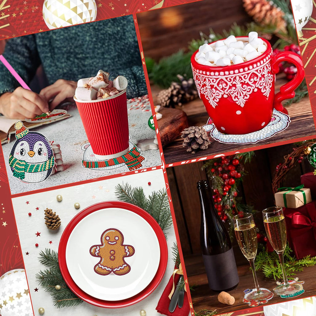Christmas Rhinestone Art Coasters Set of 6 - DIY Diamond Painting - LumiqHome