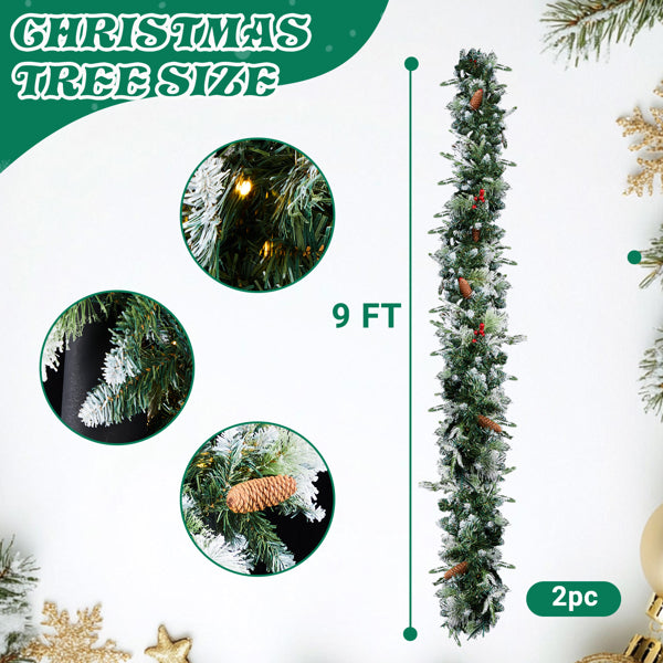2 Pack 9FT Pre-lit Snow Flocked Christmas Garland, Ligh – LumiqHome