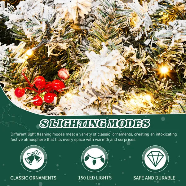 48in Pre-Lit Snow Flocked Christmas Wreath - 150 Warm White Lights 450 Tips - LumiqHome