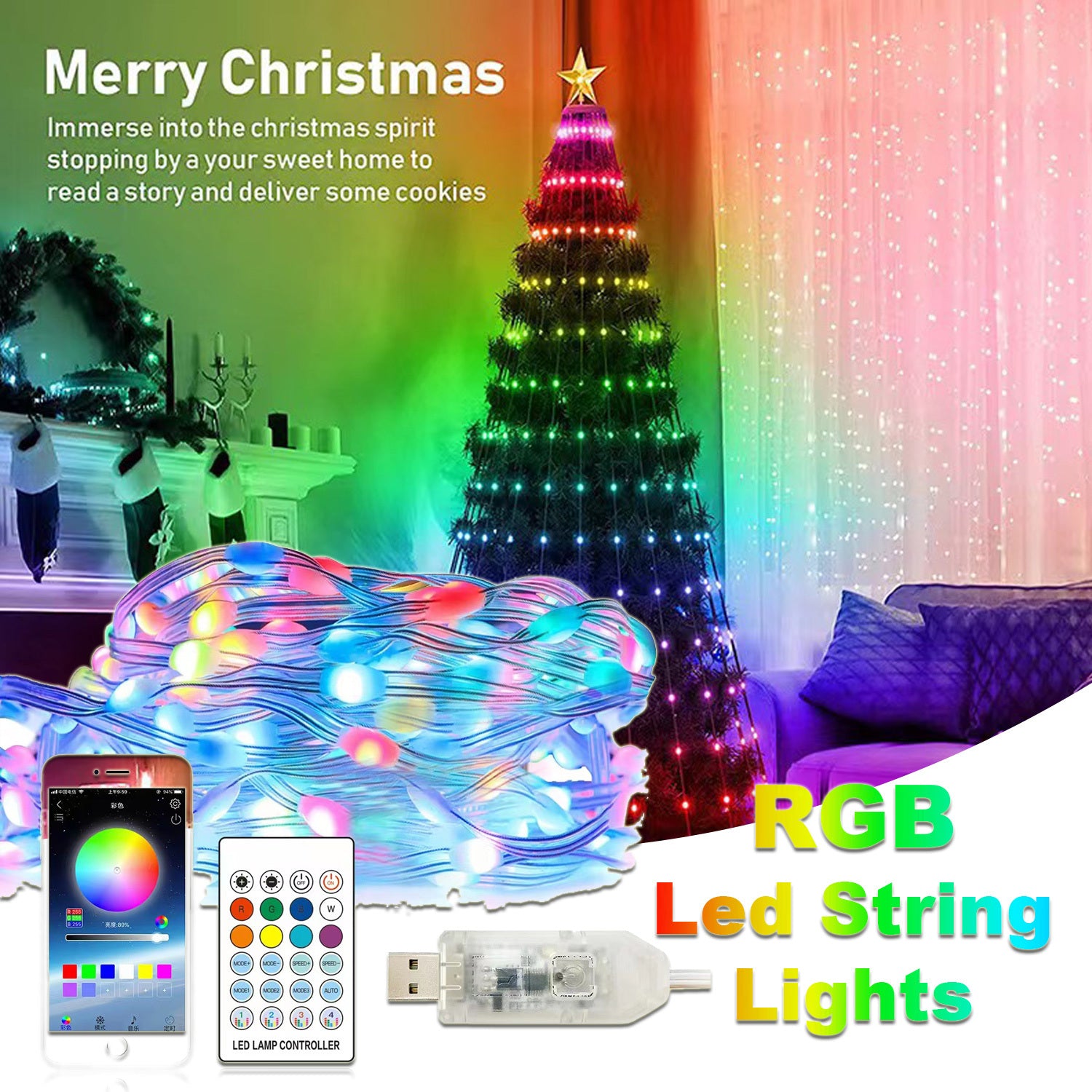 Christmas Light String Remote Control Point Control Lin by LumiqHome – elegant holiday home décor in a cozy setting