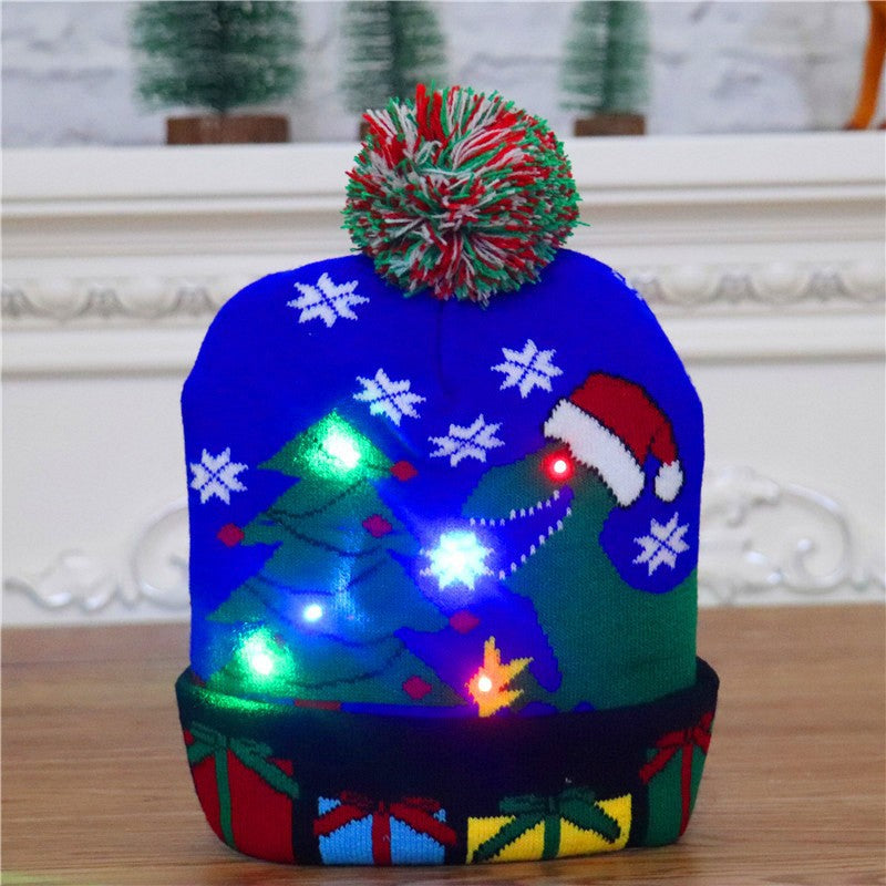 LED Christmas knitted beanie worn with lights on – festive winter hat LumiqHome