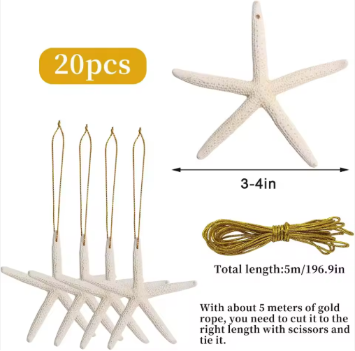 20 PCS Christmas Starfish Hanging Ornaments 3-4'' Natur – LumiqHome
