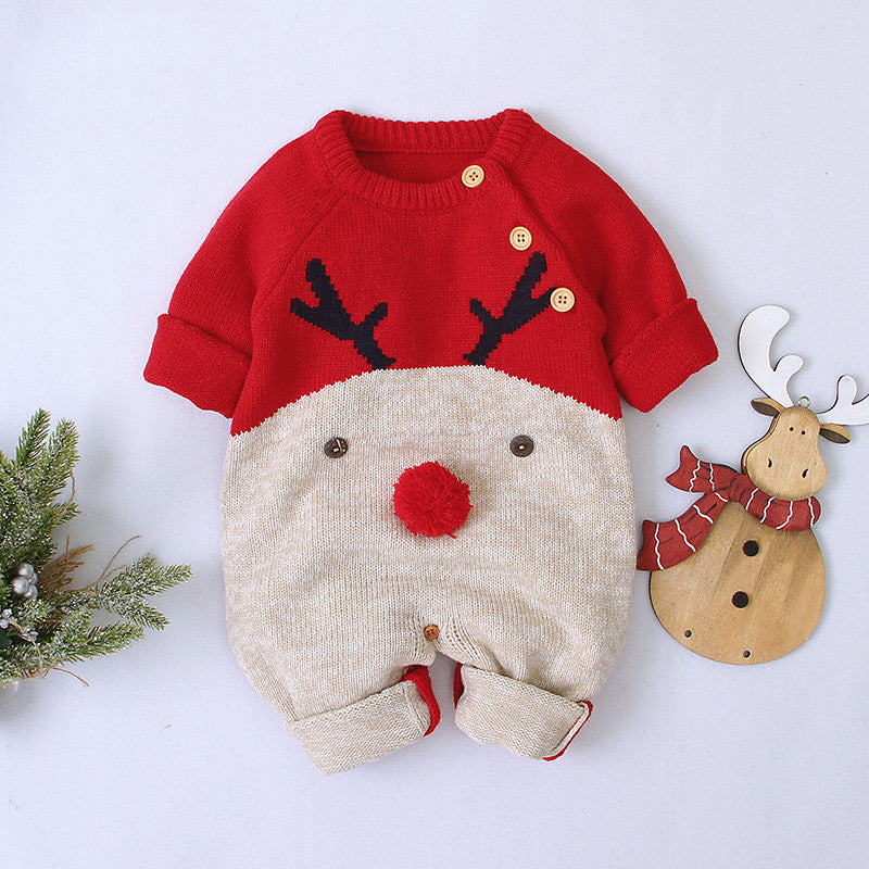 Kids Christmas deer romper red with Christmas tree – festive baby outfit LumiqHome