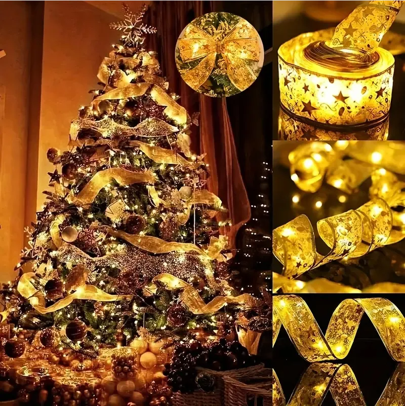 Christmas Tree Ribbon - 32ft LED Ribbon in Gold & Silver - LumiqHome