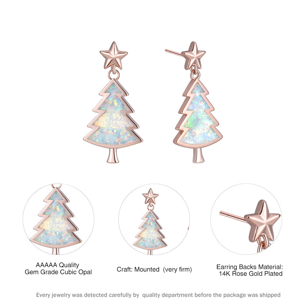 Christmas tree earrings silver white drop pair LumiqHome