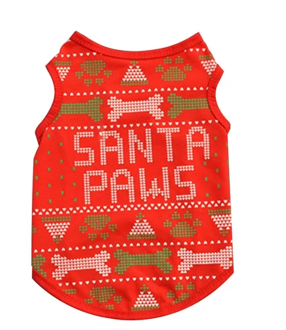 Dog Christmas costume sweatshirt red Santa Paws back LumiqHome