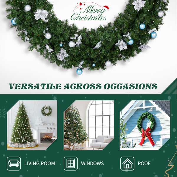 60in Pre-Lit Christmas Wreath - 220 Dual White Lights 600 Tips - LumiqHome