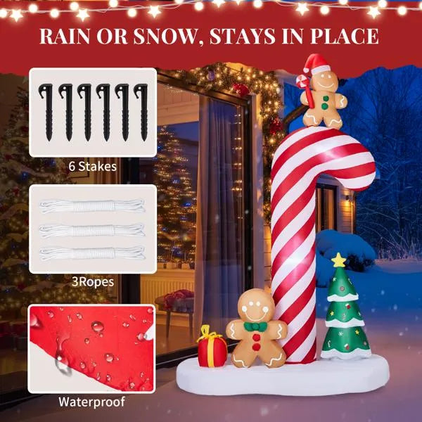 8.2ft LED Inflatable Giant Candy Cane with Gingerbread Men - Outdoor Yard Decor - LumiqHome