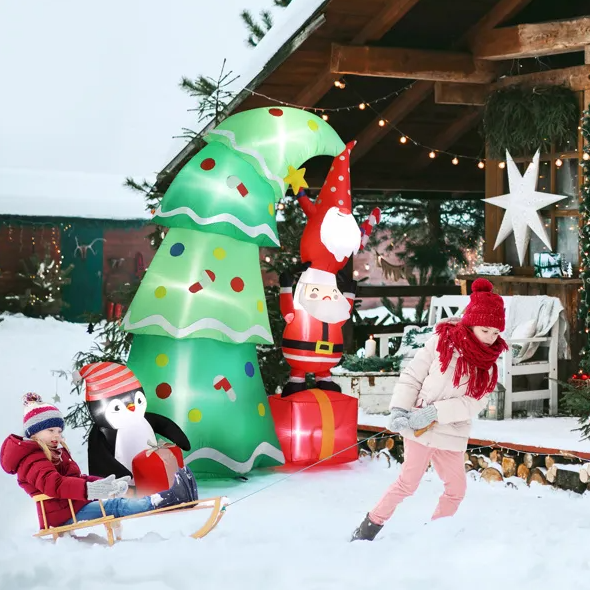 6ft LED Inflatable Christmas Tree with Elf & Santa - Outdoor Yard Decor - LumiqHome