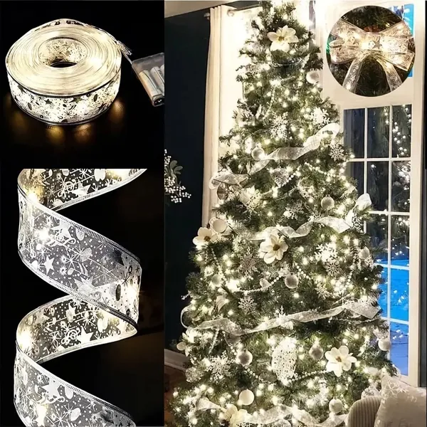 Christmas Tree Ribbon - 32ft LED Ribbon in Gold & Silver - LumiqHome