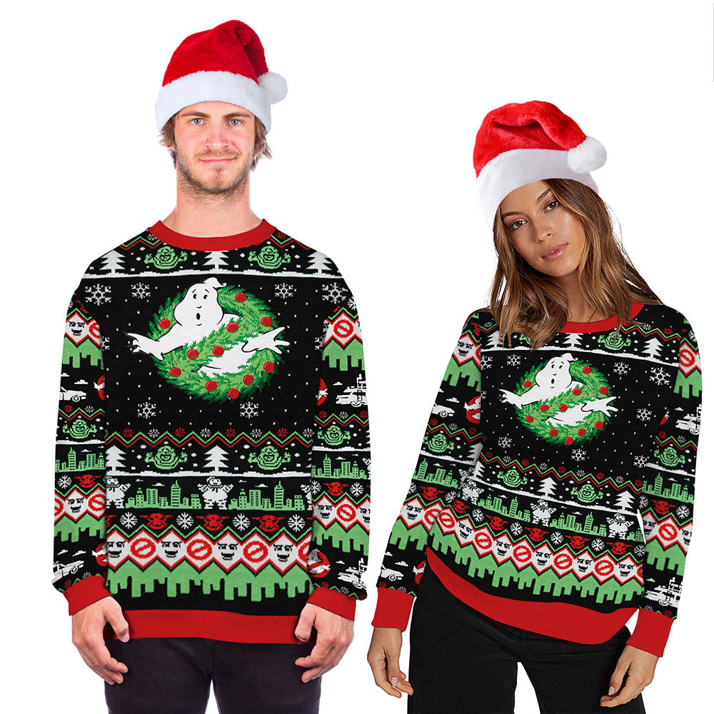 Christmas print sweater couple matching green holiday LumiqHome