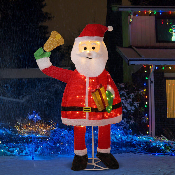 6ft Pre-Lit Pull-Up Santa Claus Holding Bell - 200 Warm White LEDs - LumiqHome