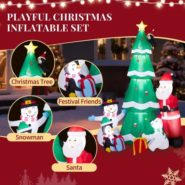 7.5ft LED Inflatable Christmas Tree with Santa & Snowman - Outdoor Yard Decor - LumiqHome