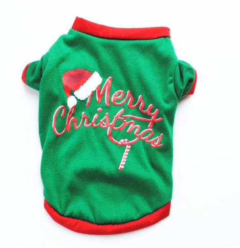 Dog Christmas costume sweatshirt green flat lay full LumiqHome