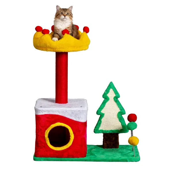29.5in Christmas Themed Plush Cat Tree, Multi-level Cat by LumiqHome – elegant holiday home décor in a cozy setting