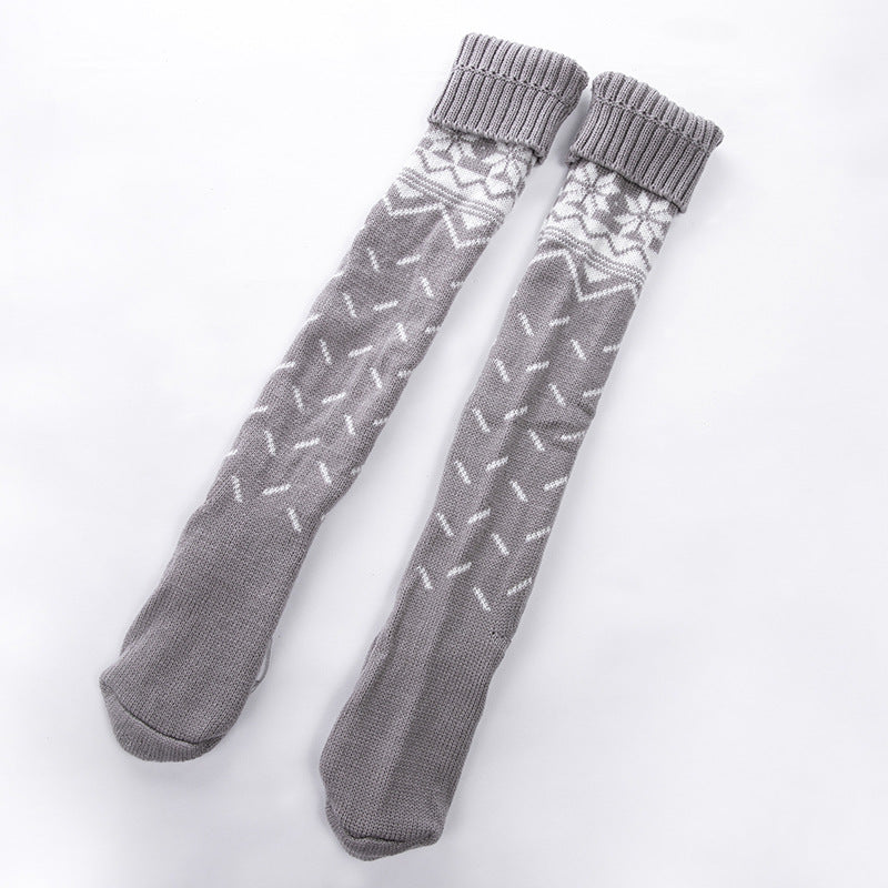 Christmas Stockings Woolen Socks  Pile Pile Holiday Stocking grey full LumiqHome