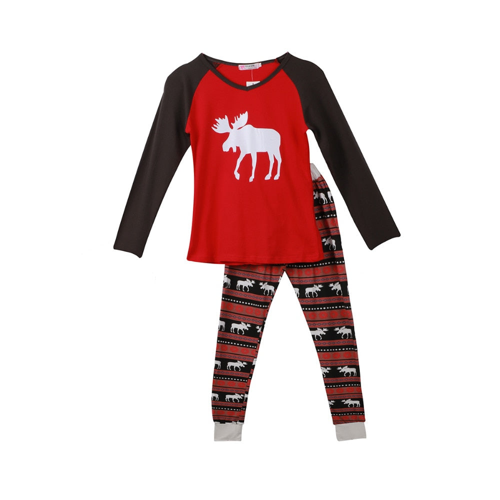 Family matching Christmas pajamas kids red reindeer front LumiqHome