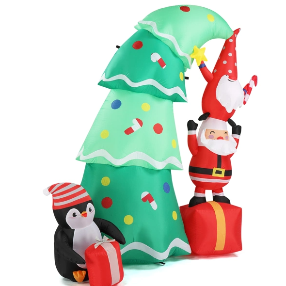 6ft LED Inflatable Christmas Tree with Elf & Santa - Outdoor Yard Decor - LumiqHome