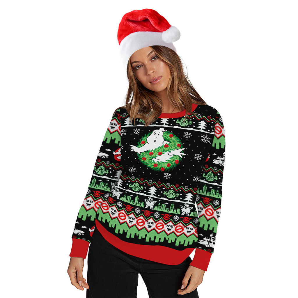 Christmas print sweater woman green full length LumiqHome