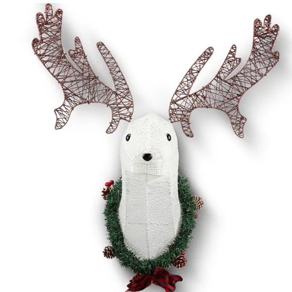Pre-Lit 3D Reindeer Head Christmas Wall Decor - 39 LED Hanging Wreath - LumiqHome