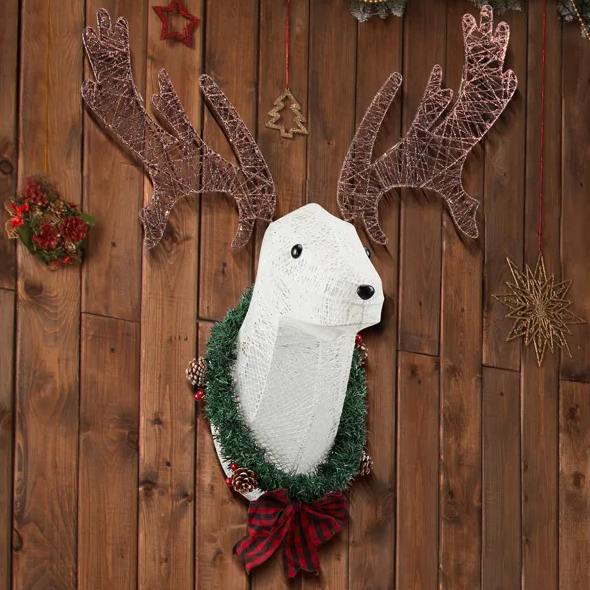 Pre-Lit 3D Reindeer Head Christmas Wall Decor - 39 LED Hanging Wreath - LumiqHome