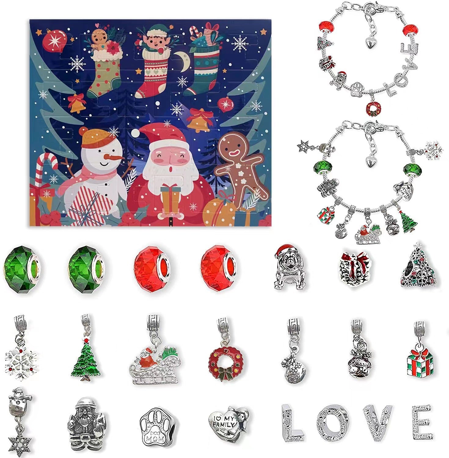 Christmas Advent 24 Countdown Calendar Gift Box Bracelet by LumiqHome – elegant holiday home décor in a cozy setting