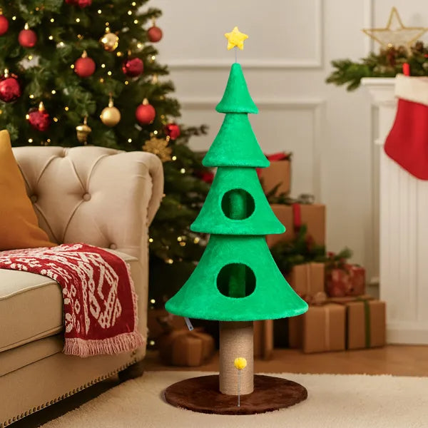 59" Christmas Tree Cat Tower – Large Cat Tree with Condos & Scratching Post – LumiqHome