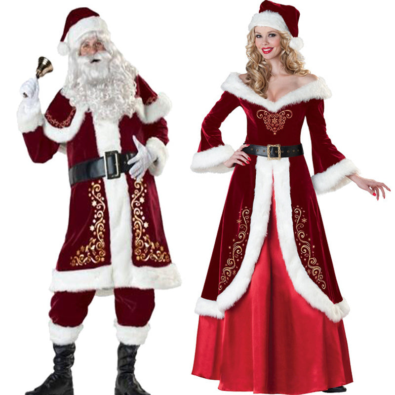 Santa couple costume Christmas dress by LumiqHome – elegant holiday home décor in a cozy setting