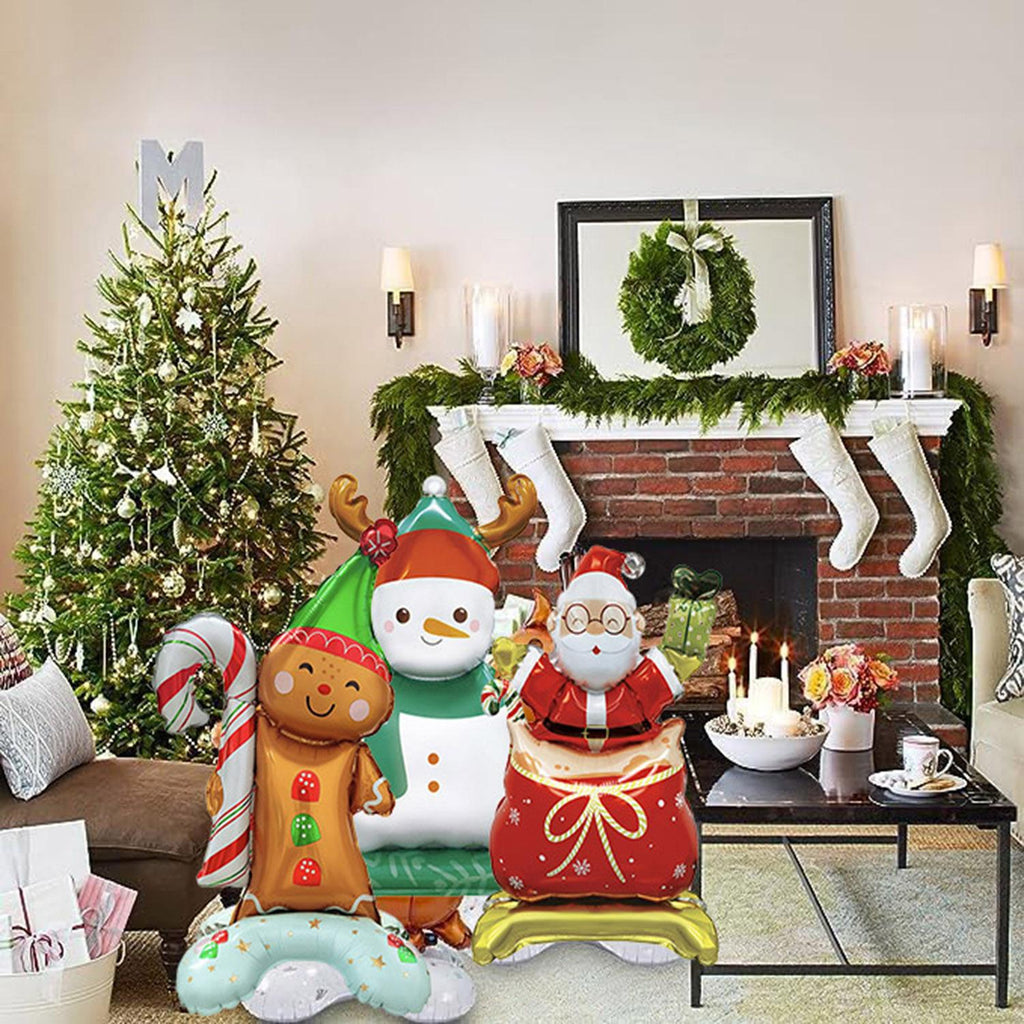 Christmas Foil Balloons Set of 8 - Santa Snowman Gingerbread Tree 3D - LumiqHome