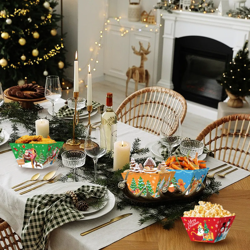 Christmas Paper Food Trays Set of 12 - Santa, Tree, Gingerbread & Elk - LumiqHome