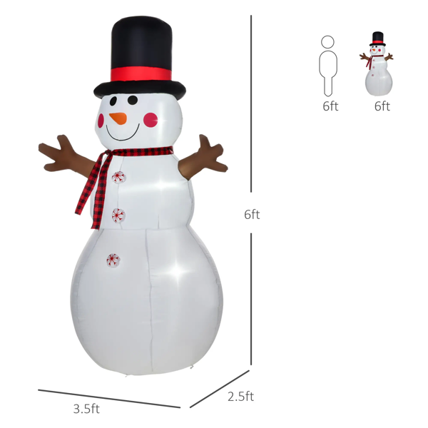 6ft LED Inflatable Snowman - Outdoor Christmas Yard Decoration - LumiqHome