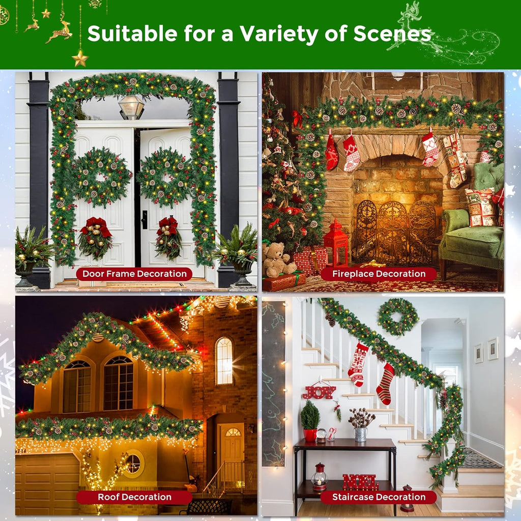 12ft Christmas Garland with Assorted Decor - Build Wreaths or Lay Flat - LumiqHome