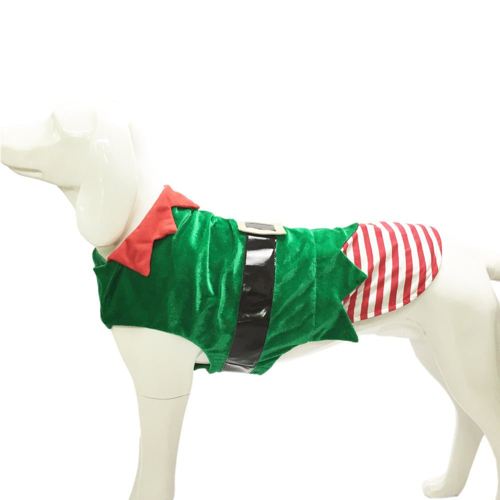 Green elf pet dog Christmas costume green vest front LumiqHome