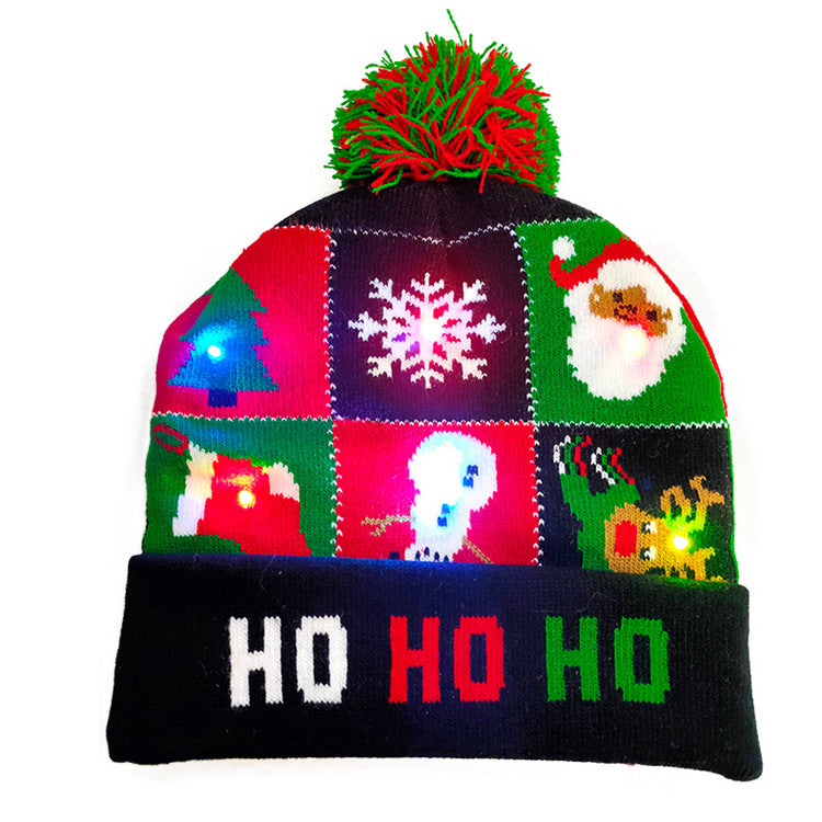 LED Christmas knitted beanie Ho Ho Ho design – light up holiday hat by LumiqHome