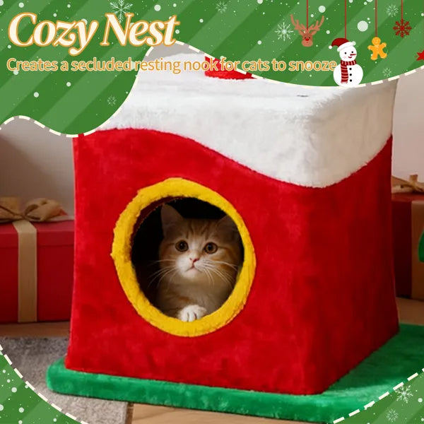 29.5" Christmas Themed Plush Cat Tree – Multi-Level Cat Tower – LumiqHome